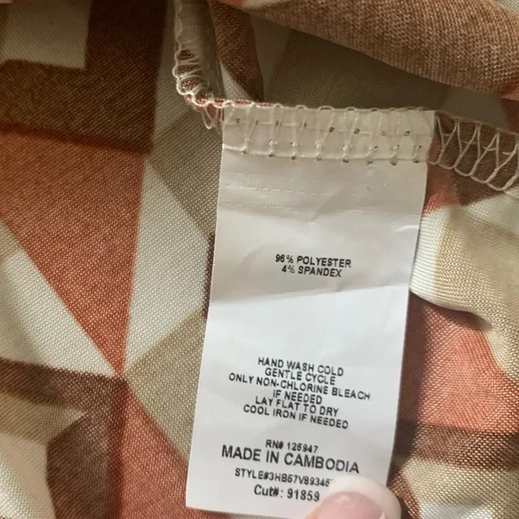 COCOMO Medium Brown Orange White 3/4 sleeve women's Pintuck Blouse top shirt - Picture 9 of 16